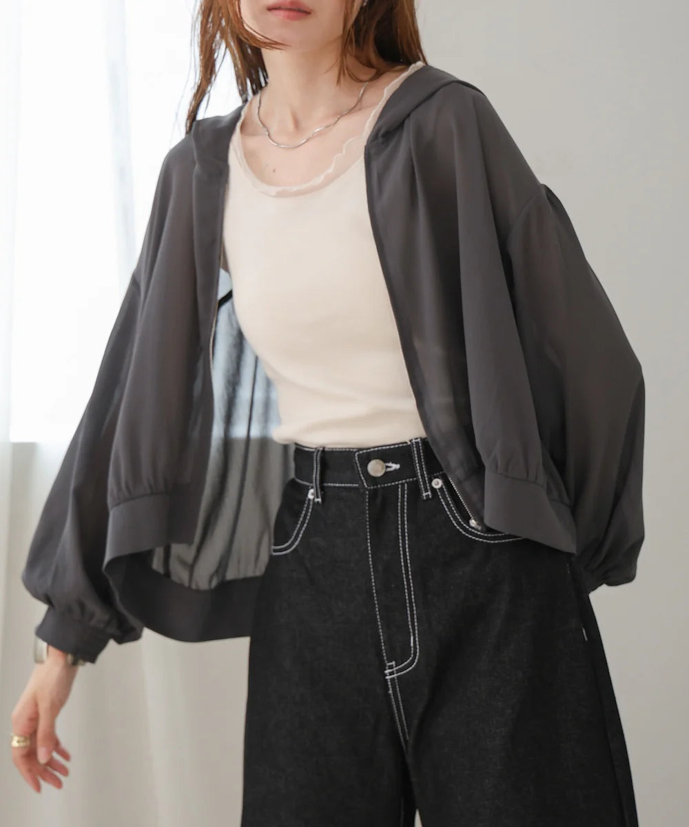 [JP] zip sheer blouson with hood