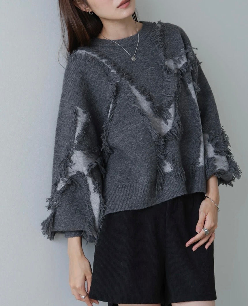 [JP] Shaggy jacquard knit tops