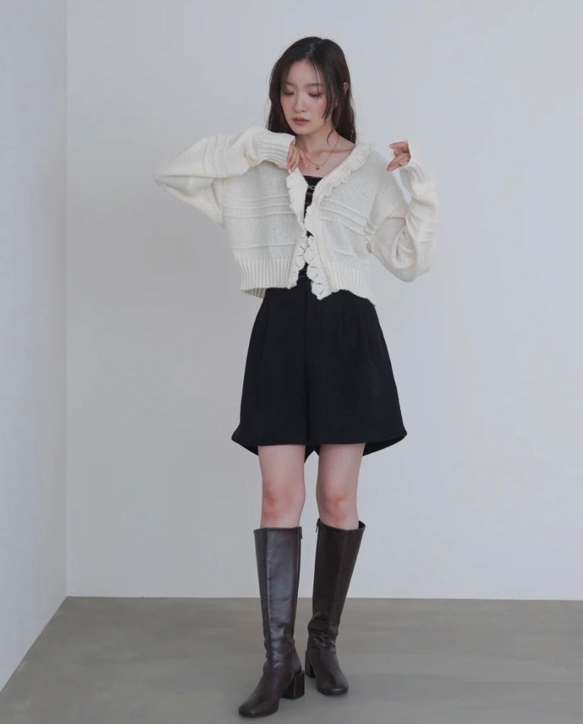 [JP] Brushed frill collar hook cardigan