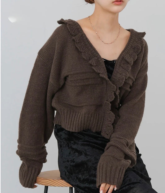 [JP] Brushed frill collar hook cardigan