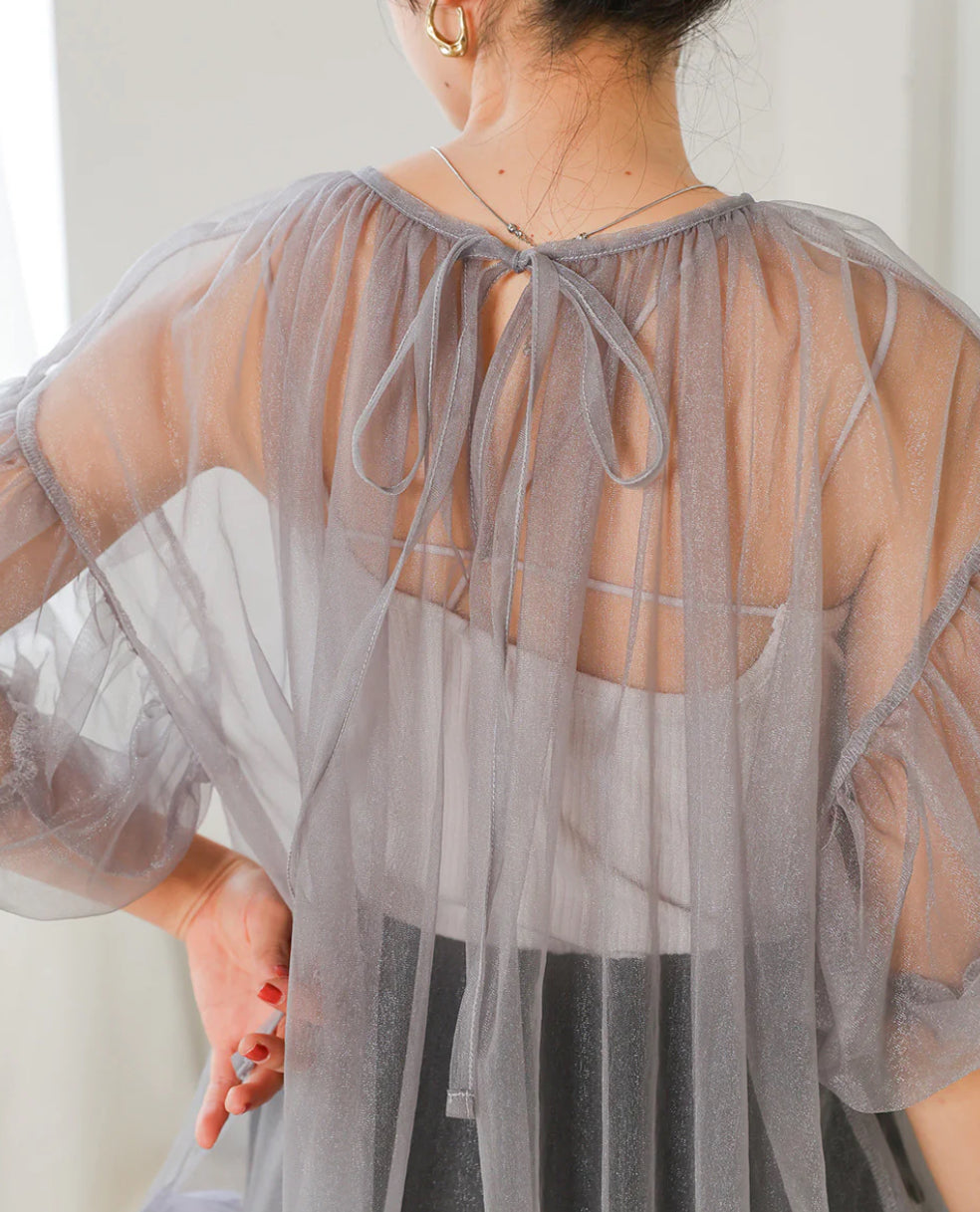 [JP] TULLE LAME GATHERED TOPS