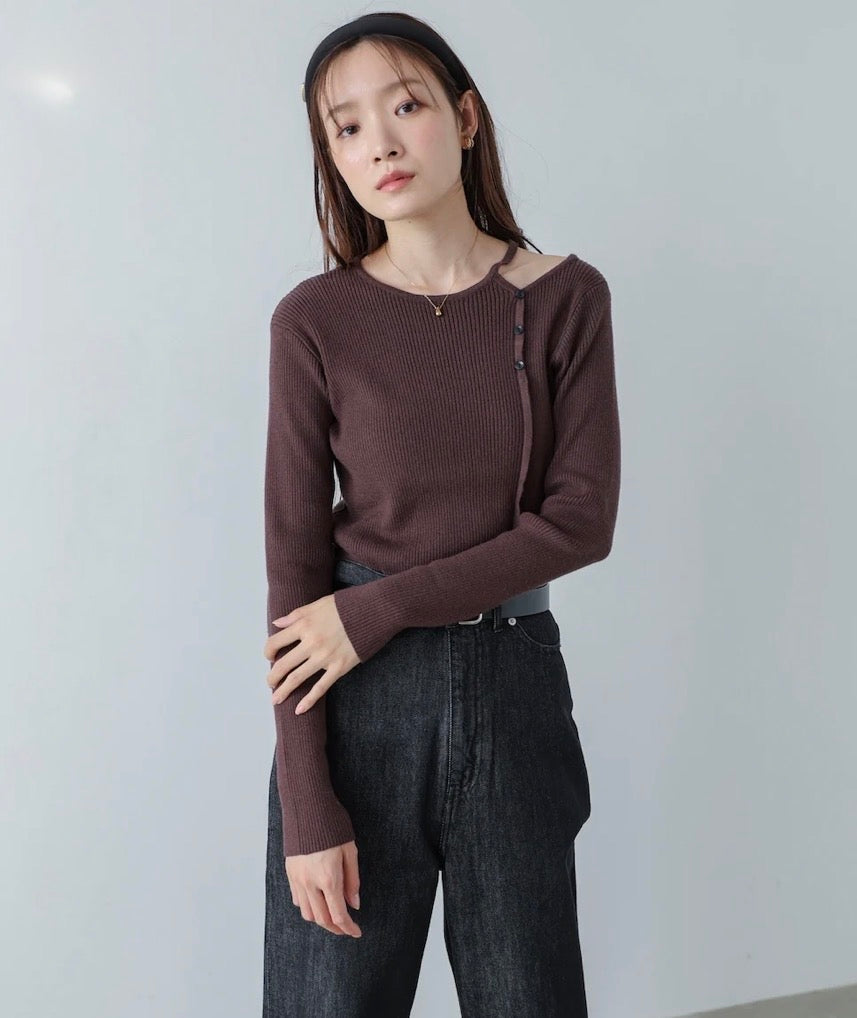 [JP] Shoulder slit knit tops