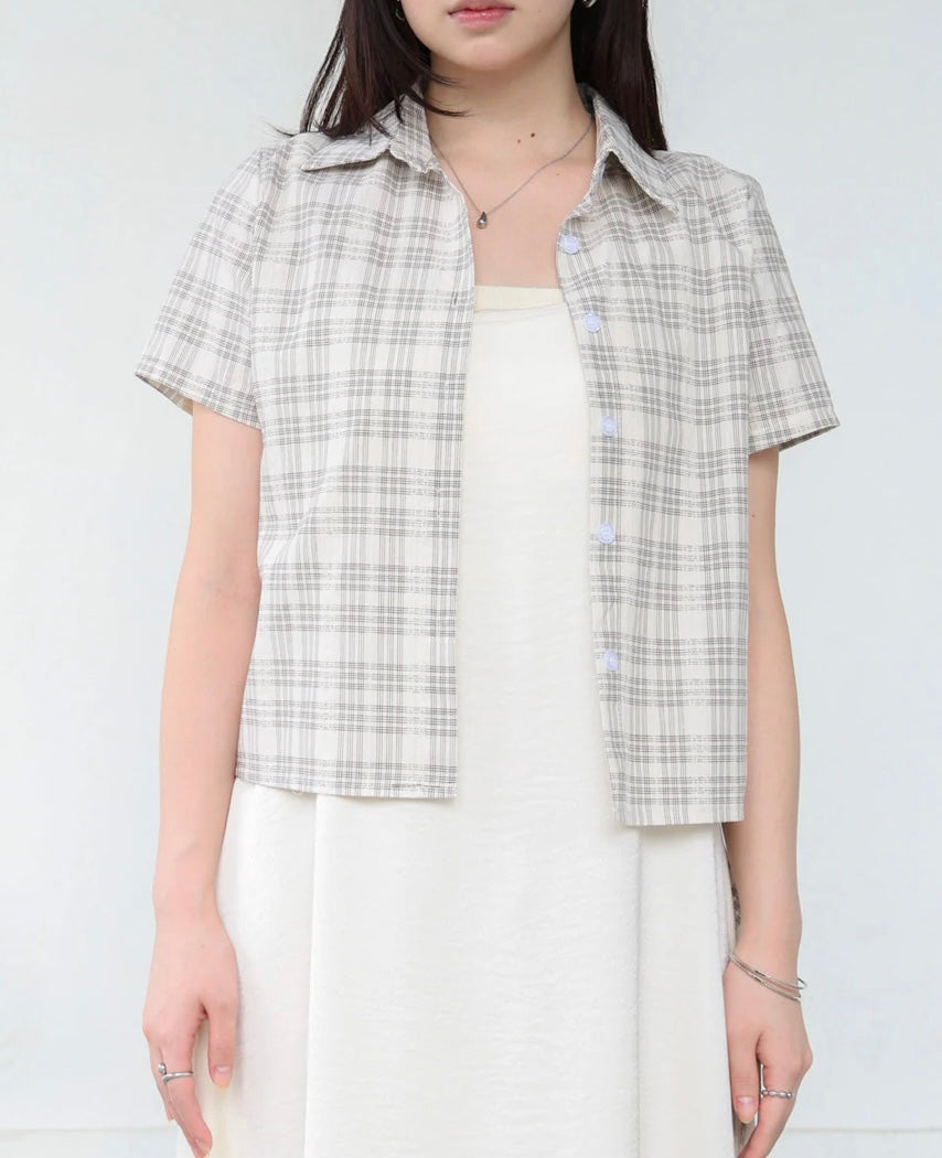 [JP] Side ribbon assorted check blouse