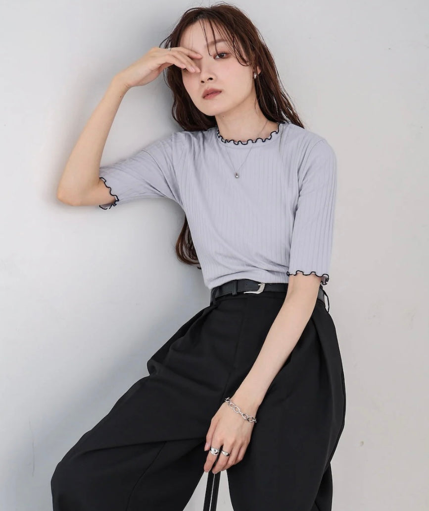 [JP] Wave Mellow Half Sleeve Ribbed Cut and Sew