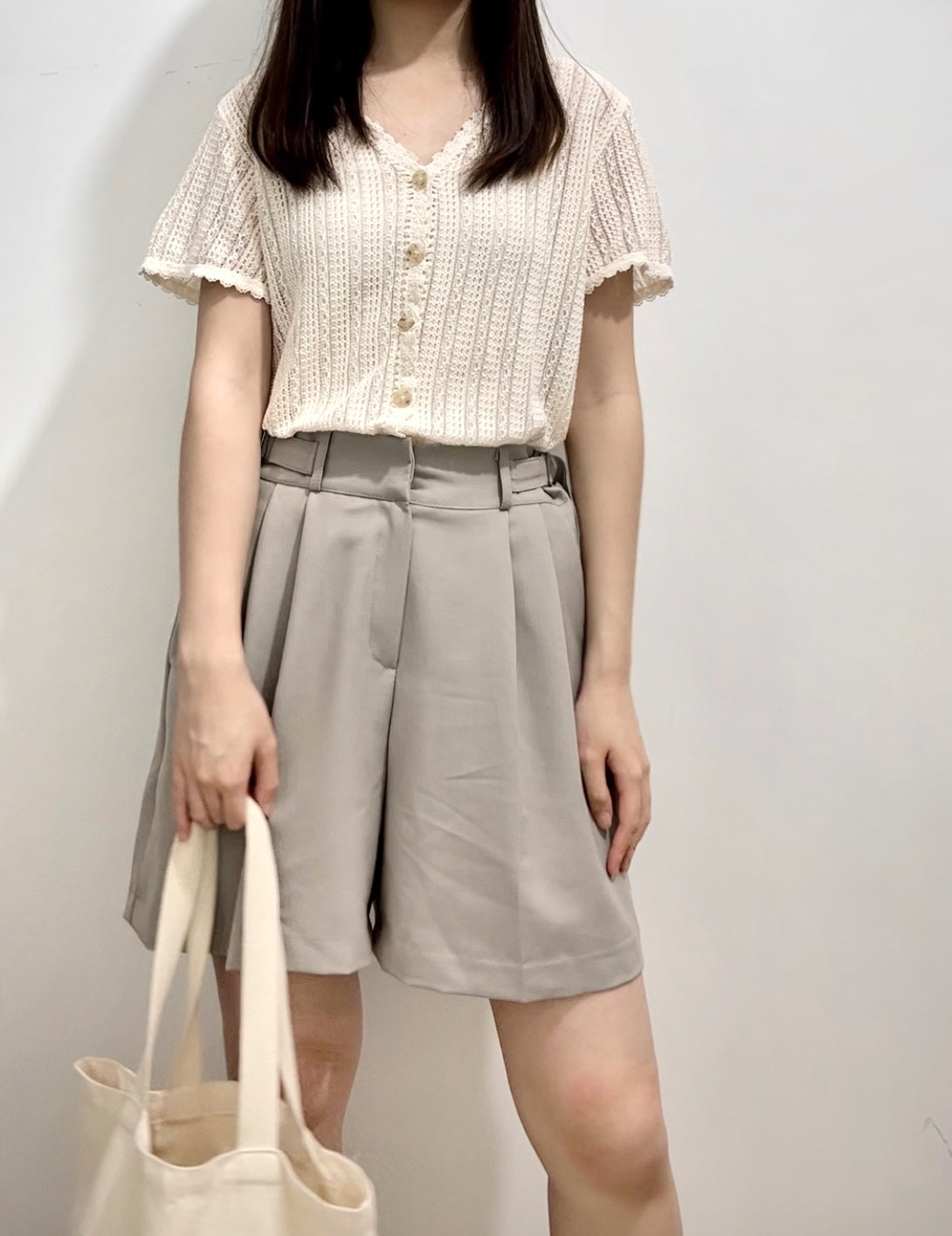 V-neck hollow lace top 